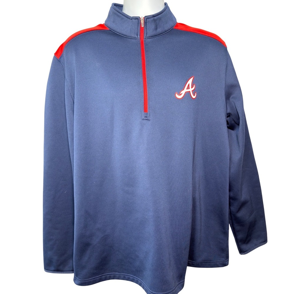 MLB Atlanta Braves Mens XL Quarter Zip Fleece Pullover Navy Red T2AC